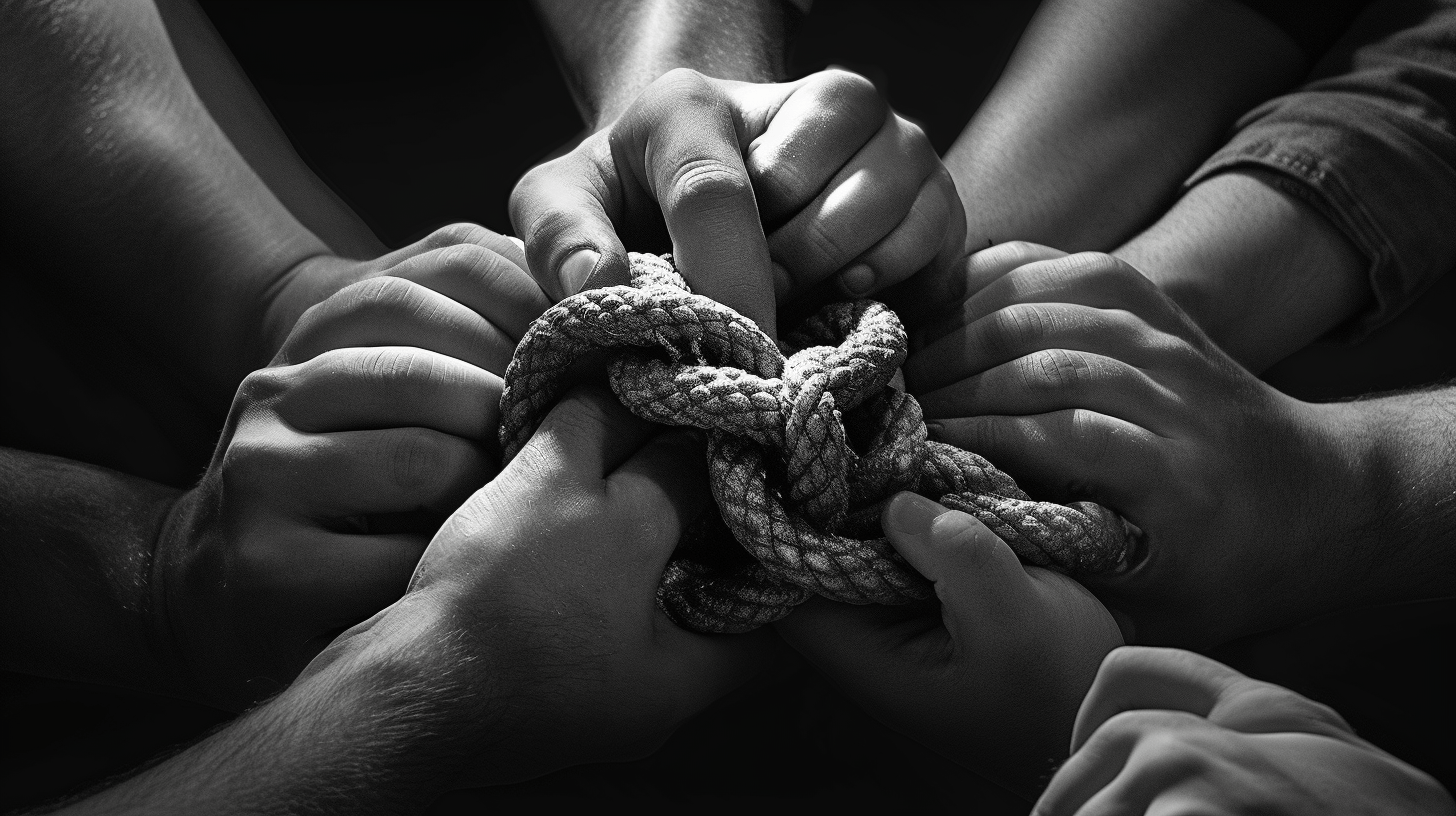 Des mains font un noeud avec une corde