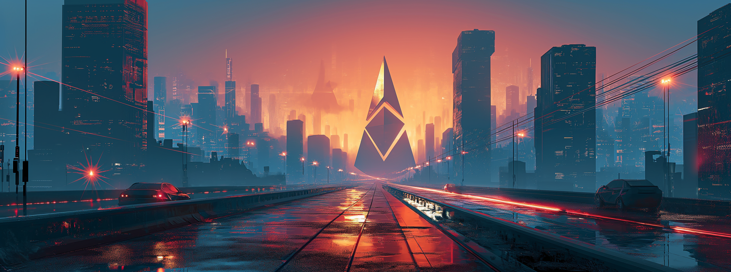 Symbole de étherum dans une ville futuriste